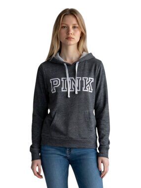 Pink Victoria's Secret Fleece Hoodie Womens Size XS Heather Gray